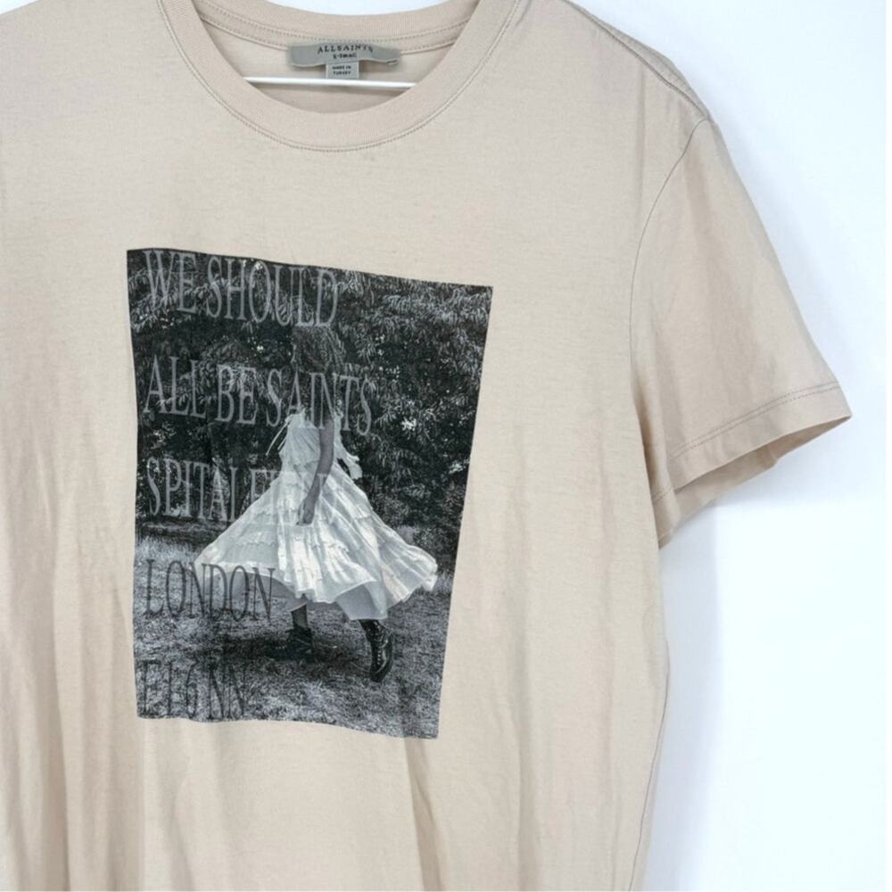 Allsaints Boyfriend Tee Crew Neck Oversized London BW Graphic Cream Size XS